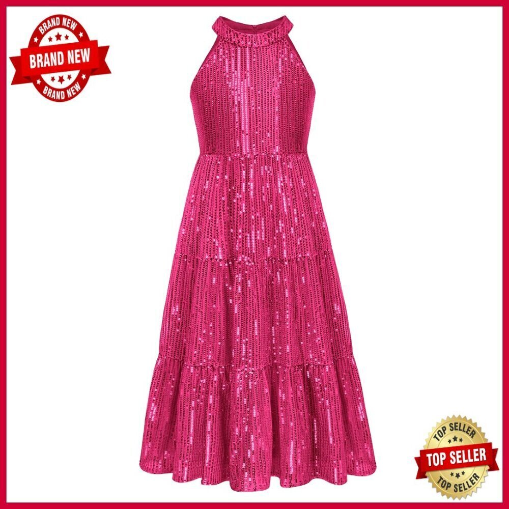 Sequin Maxi Dress Elegant Formal Party Wear Sleeveless Long Girls Fancy